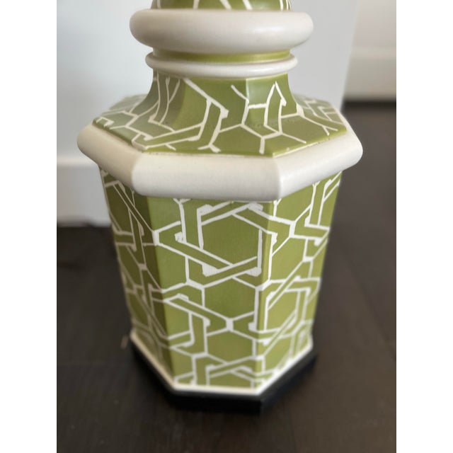 1970s Vintage Avocado Green Geometric Table Lamp For Sale - Image 4 of 6