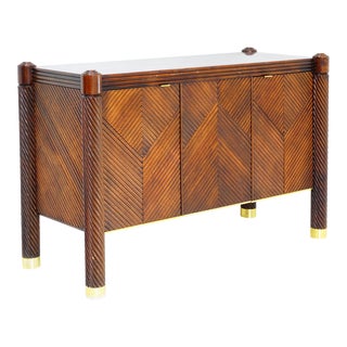 1980s Carved Wood & Brass Cabinet For Sale