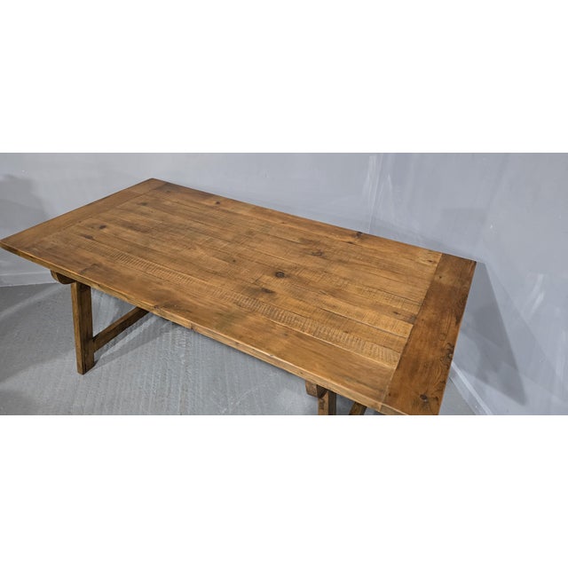 Wood Farmhouse Pine Plank Refectory Kitchen Table, 1920 For Sale - Image 7 of 8
