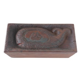 Unbelievable Rare Antique Folk Art Hand Carved Solid Wood Box With Whale Schooner Nautical For Sale