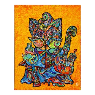 Figurative Cubist Acrylic on Canvas Painting, "Gatoro Gato De Oro" For Sale