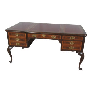 1940s Sligh Chippendale Mahogany Executive Desk Vintage Leather For Sale