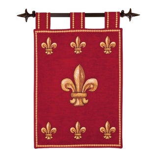 Grand Fleur De Lys Loom Woven Tapestry - 70 X 46 Cm (2'4" X 1'6") - Requires Rod Size 1 For Sale