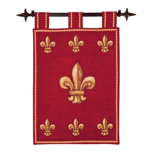Grand Fleur De Lys Loom Woven Tapestry - 70 X 46 Cm (2'4" X 1'6") - Requires Rod Size 1 For Sale