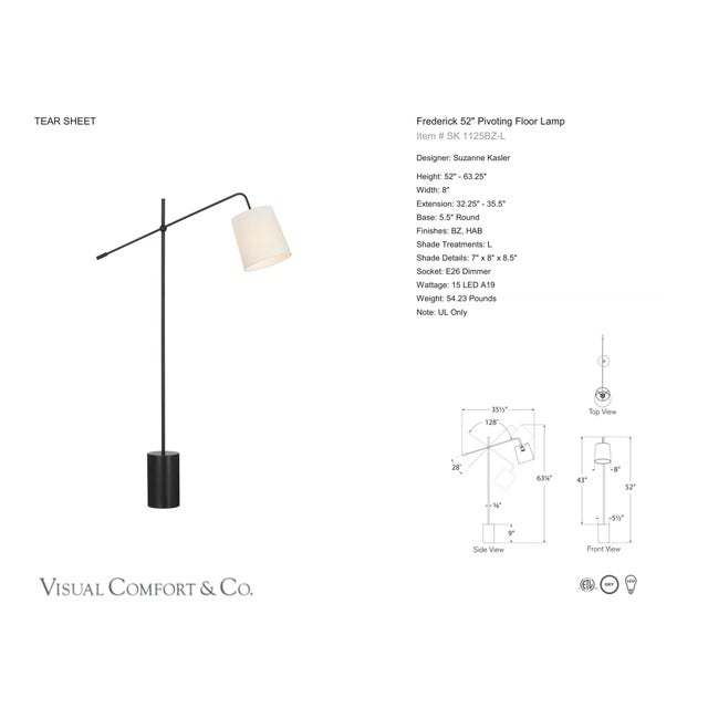 Suzanne Kasler by Visual Comfort Signature Frederick 52" Pivoting Floor Lamp in Bronze with Linen Shade Designer: Suzanne...