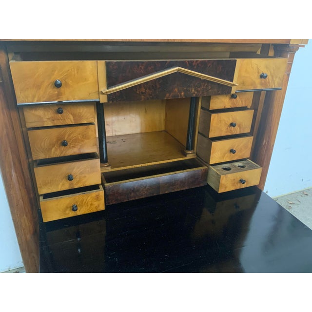 Biedermeier Secretary in Walnut with Full Columns, 1820s For Sale - Image 9 of 18