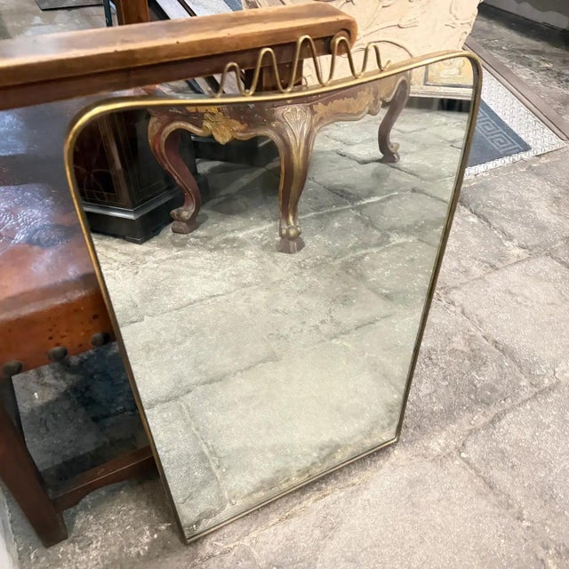 1950s Gio Ponti Mid-Century Modern Solid Brass Italian Wall Mirror For Sale - Image 9 of 14