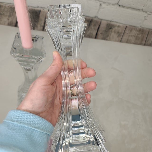 Vintage 1980s Mikasa Attributed Crystal City Lights Art Deco Candle Holder Pair For Sale In Orlando - Image 6 of 18