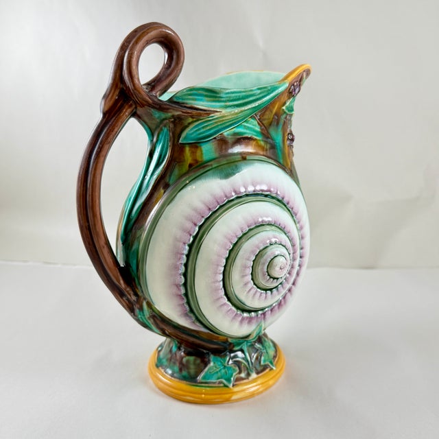 English Wedgwood English Majolica Snail Shell and Ivy Pitcher Date Marked 1870 For Sale - Image 3 of 12