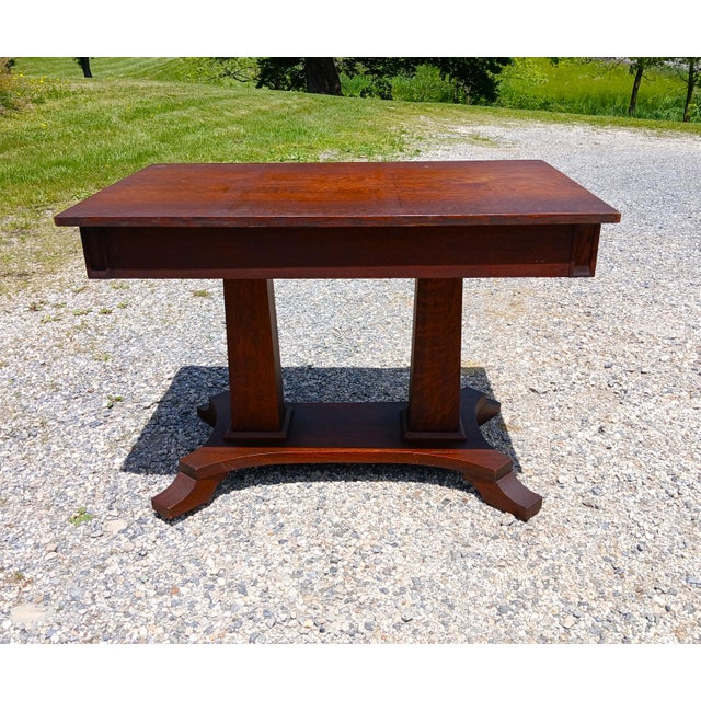 Mission Antique Mission Quarter Sawn Oak Double Pedestal Library Table 1920 For Sale - Image 3 of 17