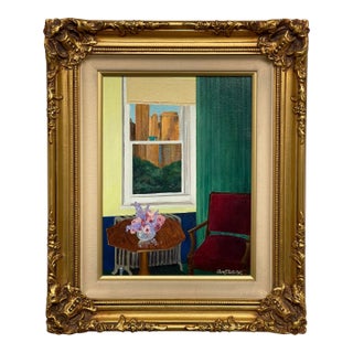 Color-Blocked Room With a View of Central Park - Painting in an Ornate Gold Frame For Sale