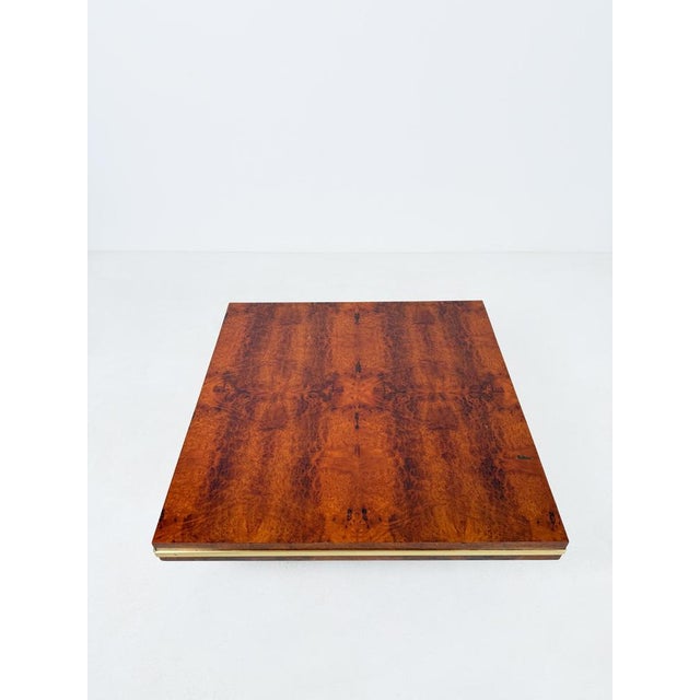 1970s Mid-Century Modern Italian Square Coffe Table in Burl Wood and Brass, 1970s For Sale - Image 5 of 18