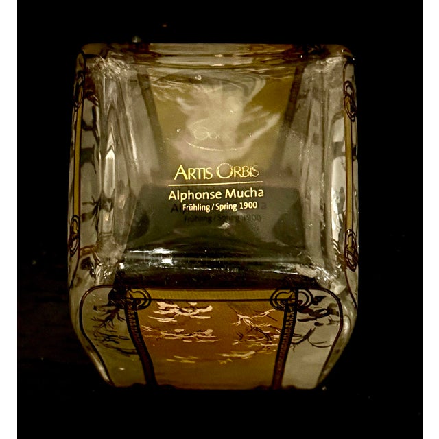 2000 - 2009 Goebel Artis Orbis Glass Tea Light Candle Jar Featuring the "Spring 1900" by the Renowned Art Nouveau Artist Alphonse Mucha. For Sale - Image 5 of 5