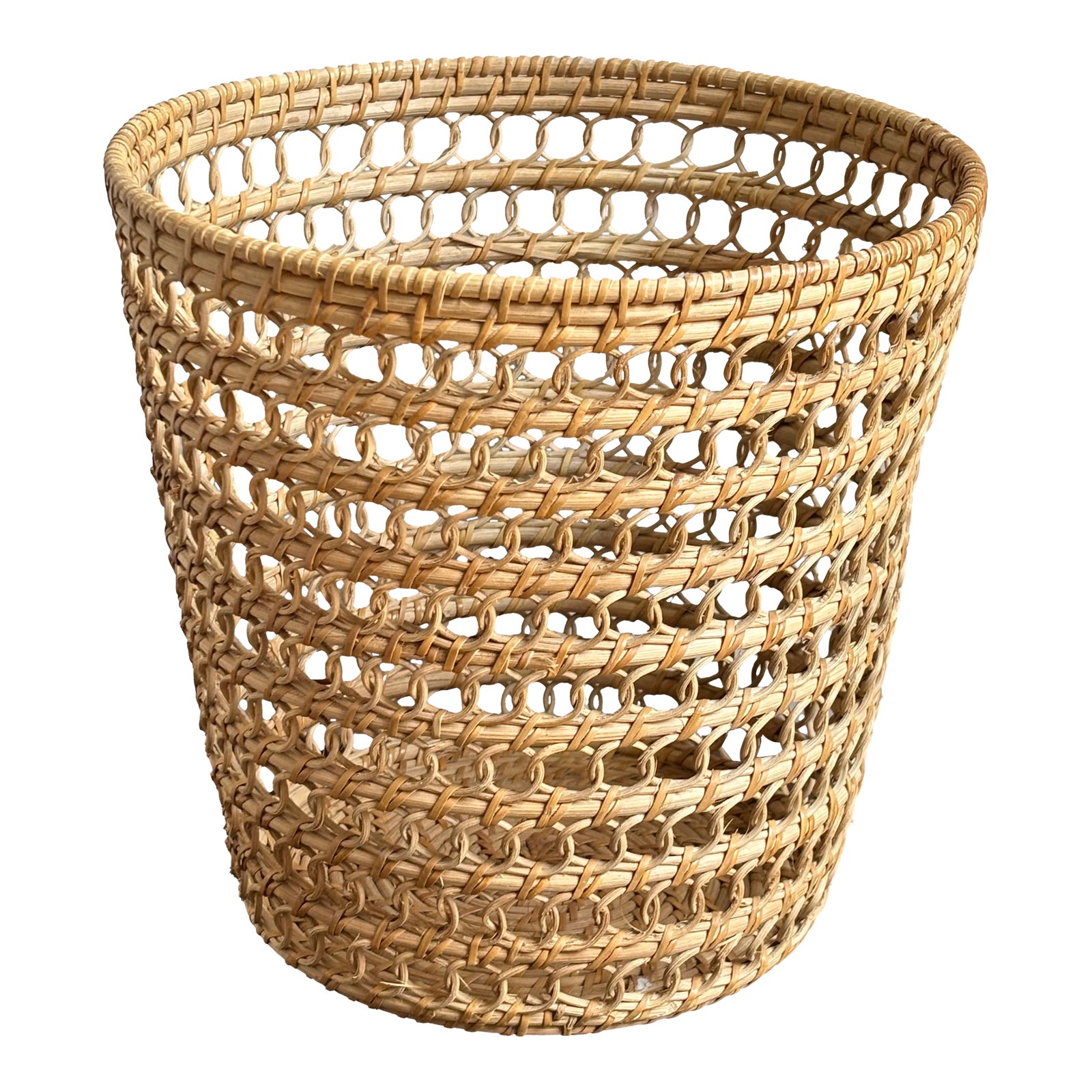1960s Natural Wicker Wastepaper Basket With Interlocking Ring Motif ...