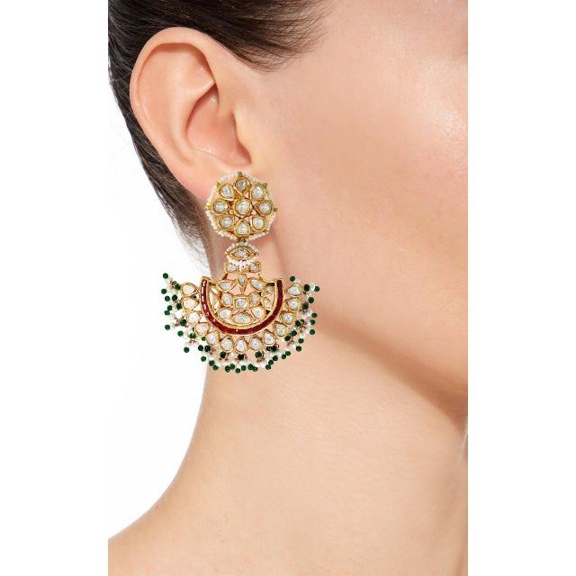 Mughal Magnificent Traditional Kundan Polki Rose Cut Diamond 18 K Bridal Set For Sale - Image 4 of 8
