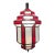 1990s Art Deco-Style White Milk & Red Glass & Bronze Chandelier, Pendant or Lantern For Sale