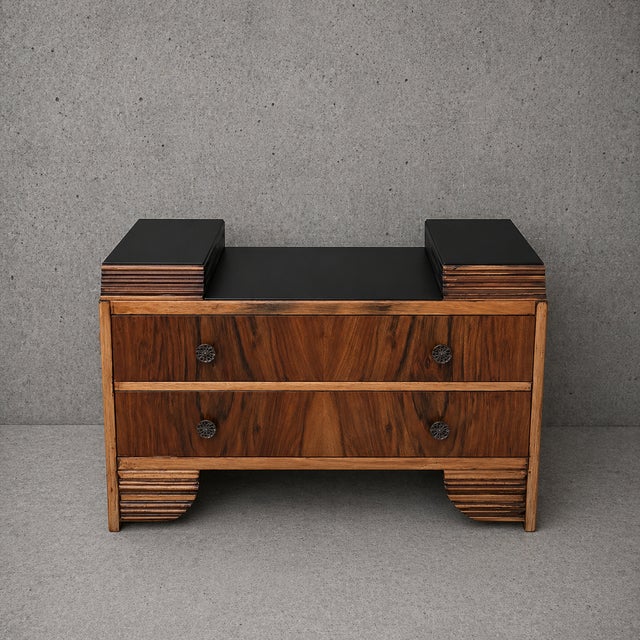 Art Deco Walnut and Oak Compact Chest of Drawers, 1950s For Sale - Image 6 of 6