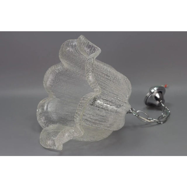 Mid-Century Bell Shaped Ice Glass Pendant Lamp For Sale - Image 15 of 18