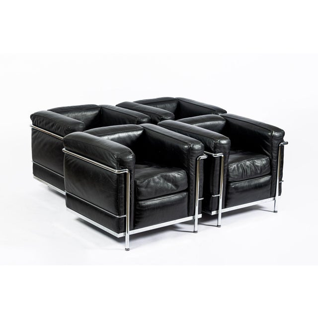Set of Four Cassina Lc2 Black Leather Petit Lounge Chairs by Le Corbusier For Sale - Image 18 of 18