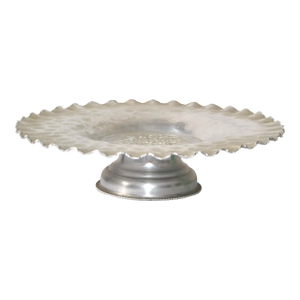 Vintage Footed Hammered Forged Ruffled Aluminum Grape Fruit Bowl Japan