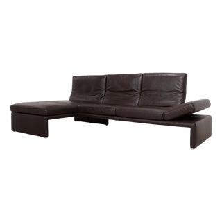 Raoul Leather Corner Sofa in Brown with Manual Function and Left Chaise by Koinor For Sale