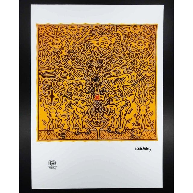 Yellow 1990s After Keith Haring, Figurative Composition Limited Edition Lithograph For Sale - Image 8 of 9