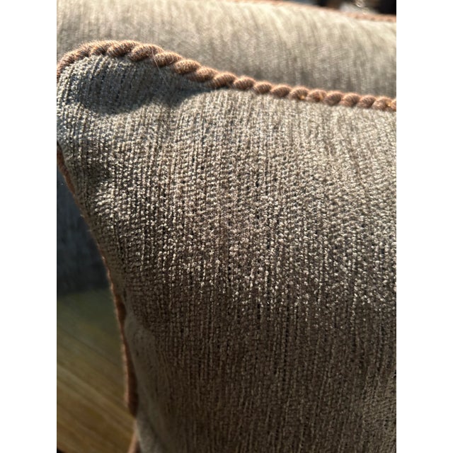 Boho Chic Pair of Lumbar Pillows With Gold Piping For Sale - Image 3 of 4