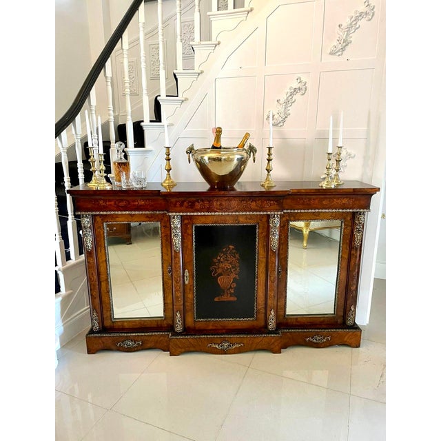 Large Antique Victorian Inlaid Floral Marquetry Burr Walnut Ormolu Mounted Credenza, 1850s For Sale - Image 3 of 18
