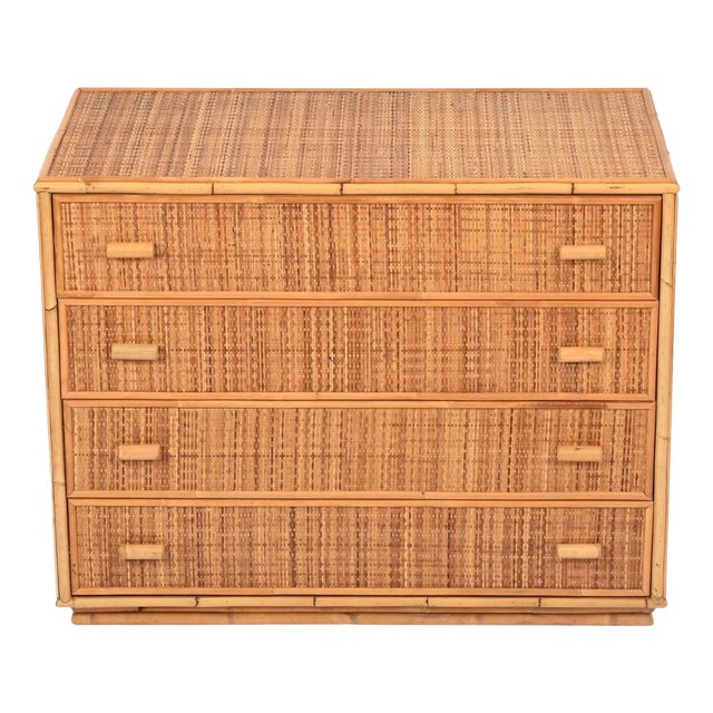 Mid-Century Modern Italian Organic Chest of Drawers in Bamboo and Rattan Wicker, 1970s For Sale