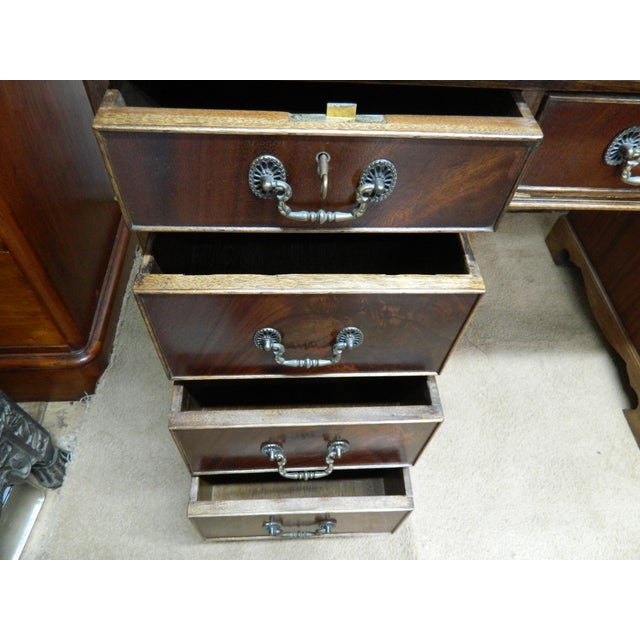 Brown Vintage Mahogany Veneer Pedestal Desk, 1950s For Sale - Image 8 of 18