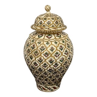 Floral Painted Bone Vase + Lid For Sale