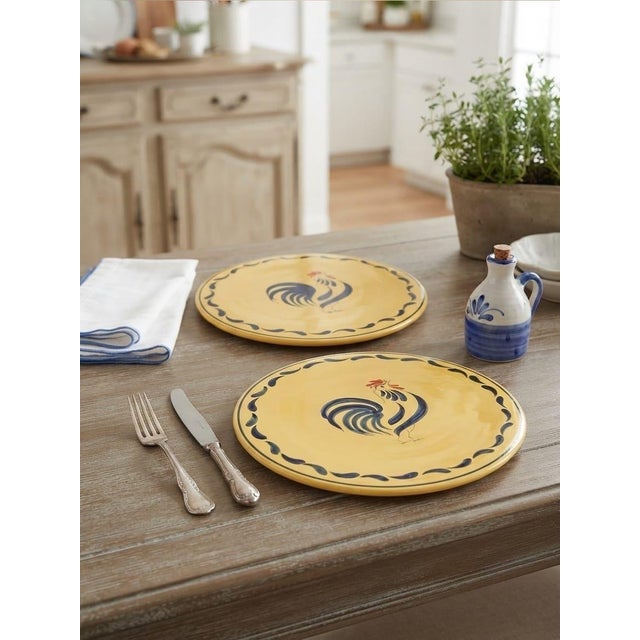 Vintage French Country Yellow Ceramic Rooster Placemats / Trivets - a Pair For Sale - Image 9 of 12