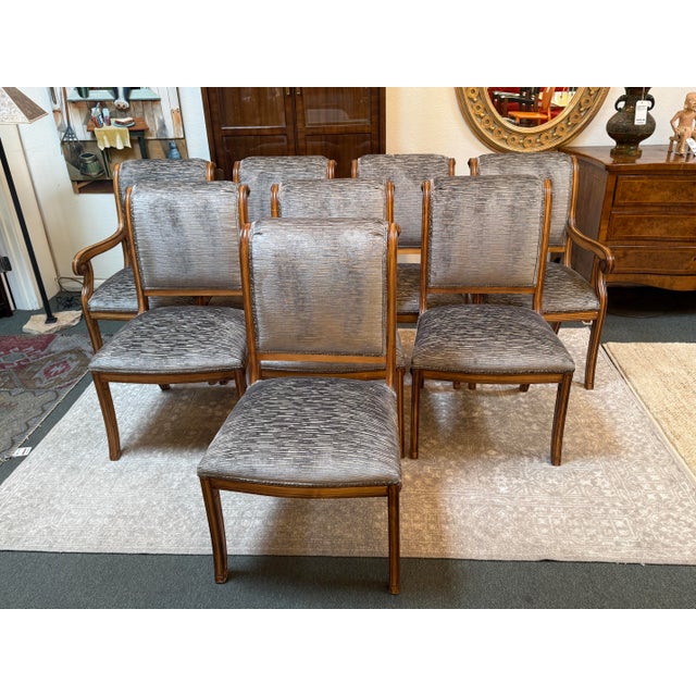 Design Plus Gallery presents a Set of Eight Fleur De Lis Dining Room Chairs by Kreiss. The chairs have a French style with...