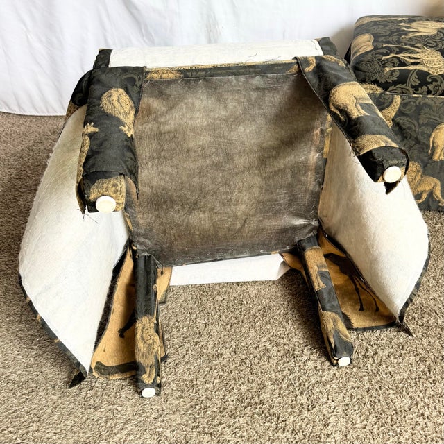 Vintage Regency Black and Gold Animals Skirted Parsons Dining Chairs - Set of 4 For Sale - Image 9 of 10