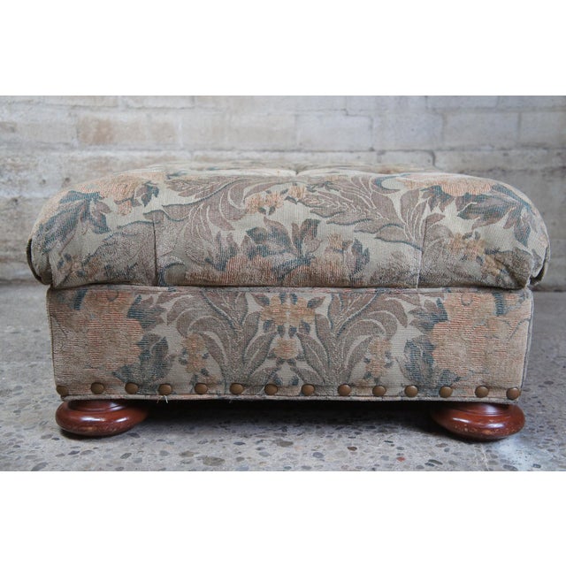 Vintage Baker Furniture Traditional Floral Tufted Nailhead Ottoman Foot