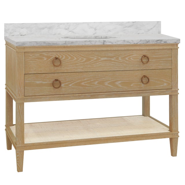 Contemporary Matthew Izzo Home Cutler 48" Cerused Oak Two Drawer Bath Vanity With Open Cane Shelf For Sale - Image 3 of 7