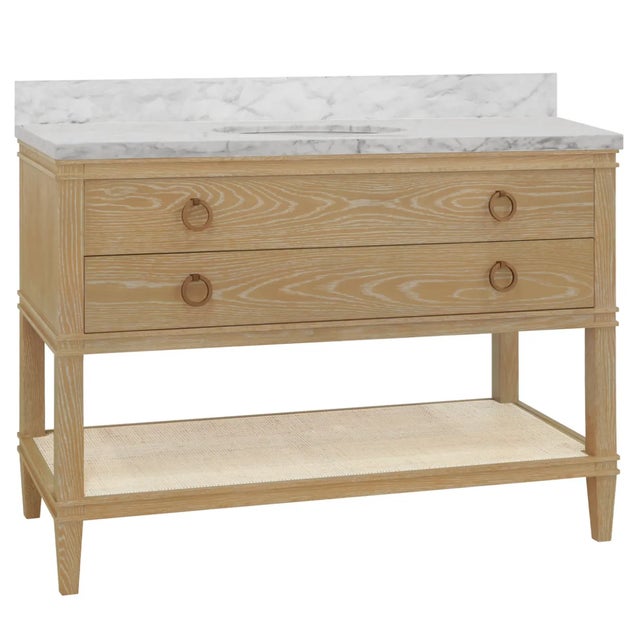 Contemporary Matthew Izzo Home Cutler 48" Cerused Oak Two Drawer Single Sink Bath Vanity With Open Cane Shelf and Brass Drawer Pulls For Sale - Image 3 of 7