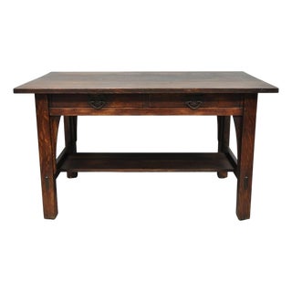 Antique Gustav Stickley Arts & Crafts Mission Oak Two Drawer Library Table Desk For Sale