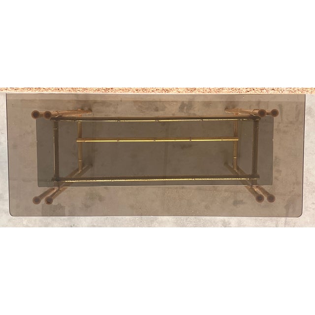 Mid-Century Modern Italian Faux Bamboo Gilt Metal Console With Smoked Glass For Sale - Image 9 of 11