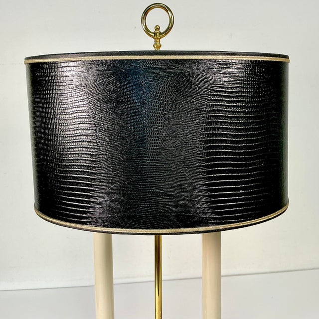 Mid-Century French Regency Neoclassical Bouilette Table Lamp & Reptile Embossed Black Shade For Sale - Image 6 of 15