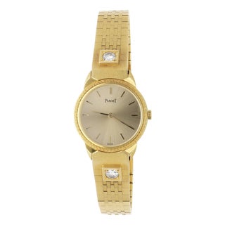 Vintage Piaget 924 24mm 18k Gold Diamond Champagne Dial Watch For Sale