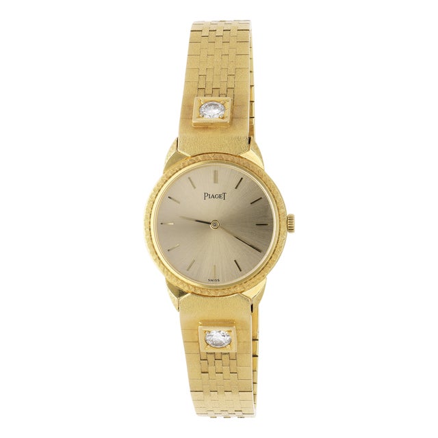 Vintage Piaget 924 24mm 18k Gold Diamond Champagne Dial Watch For Sale