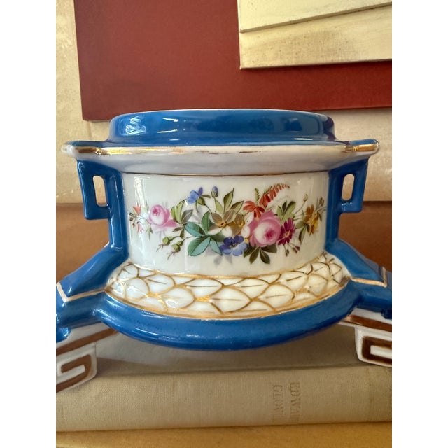 Ceramic Antique French Sèvres Style Cobalt Blue and Gold Cachepot, Hand-Painted Porcelain Jardinière, Late 19th Century Floral Planter For Sale - Image 7 of 12