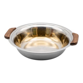 Vintage Stelton Denmark Stainless Steel Serving Bowl With Teak Handles by Peter Holmblad For Sale