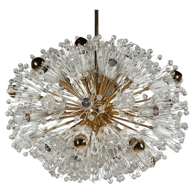 Eclipse Blowball Brass and Crystal Ceiling Light attributed to Emil Stejnar for Rupert Nikoll, 1950s For Sale - Image 12 of 12