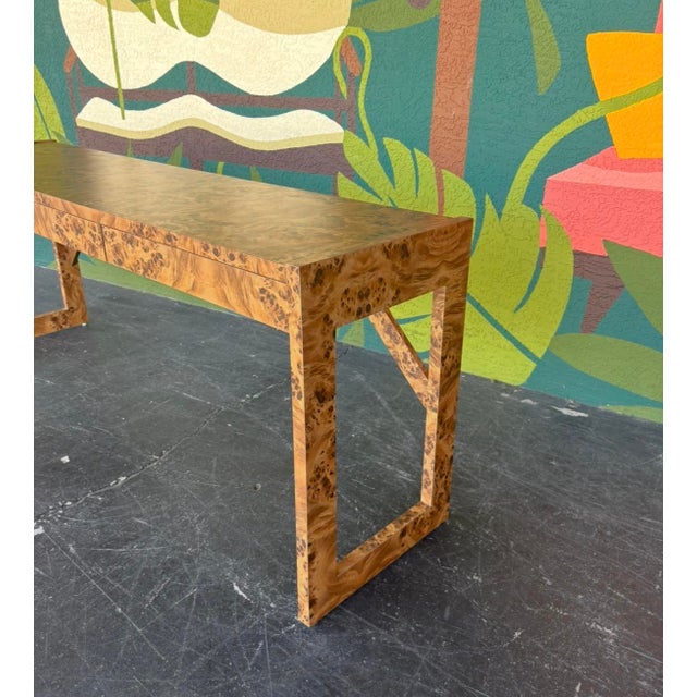 Nice, long, and narrow postmod faux burl console that can be utilized in a number of places. Place it in the entryway,...