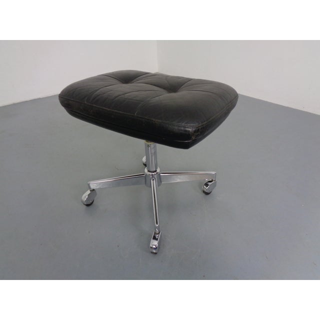 Black Rollable and Adjustable Leather Stool, Germany, 1960s For Sale - Image 8 of 18