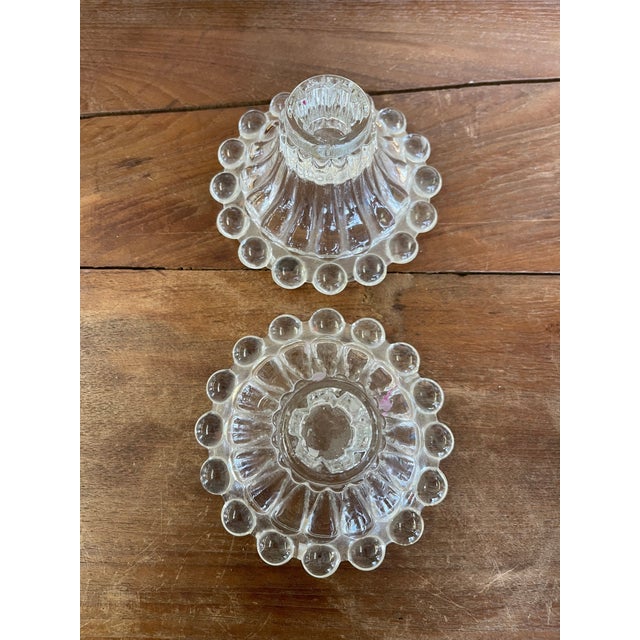 Glass Vintage Pressed Glass Candle Holders With Hobnail Edge, Set of Two For Sale - Image 7 of 9