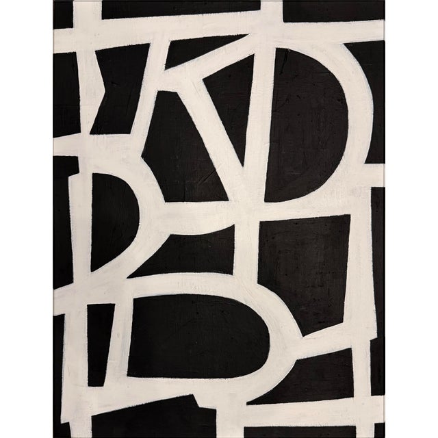 This black and white acrylic painting is inspired by the mid-century masters. Framed in a vintage silver metal frame,...