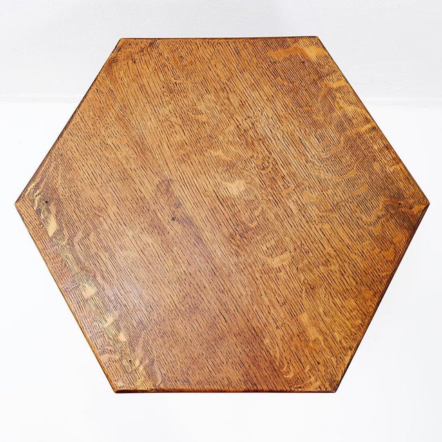 Mid-Century Modern Star-Shaped Hexagonal Pedestal or Side Table in Oak with Trellis Frame For Sale - Image 3 of 16